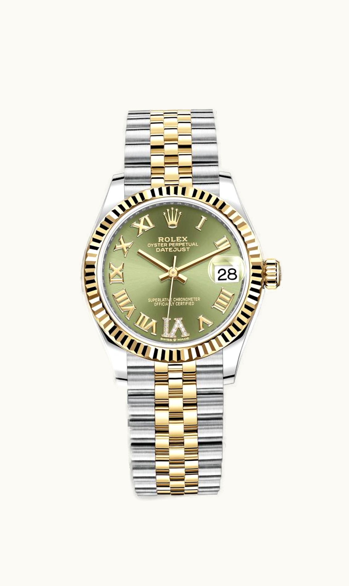 Rolex Datejust 31 Stainless Steel / Yellow Gold / Fluted / Olive - Roman / Jubilee