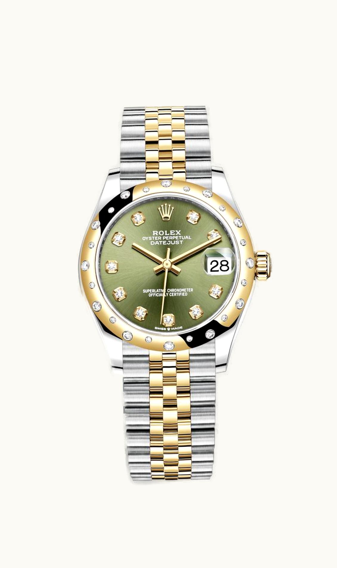 Rolex Datejust 31 Stainless Steel / Yellow Gold / Domed - Diamond / Olive - Diamond / Jubilee