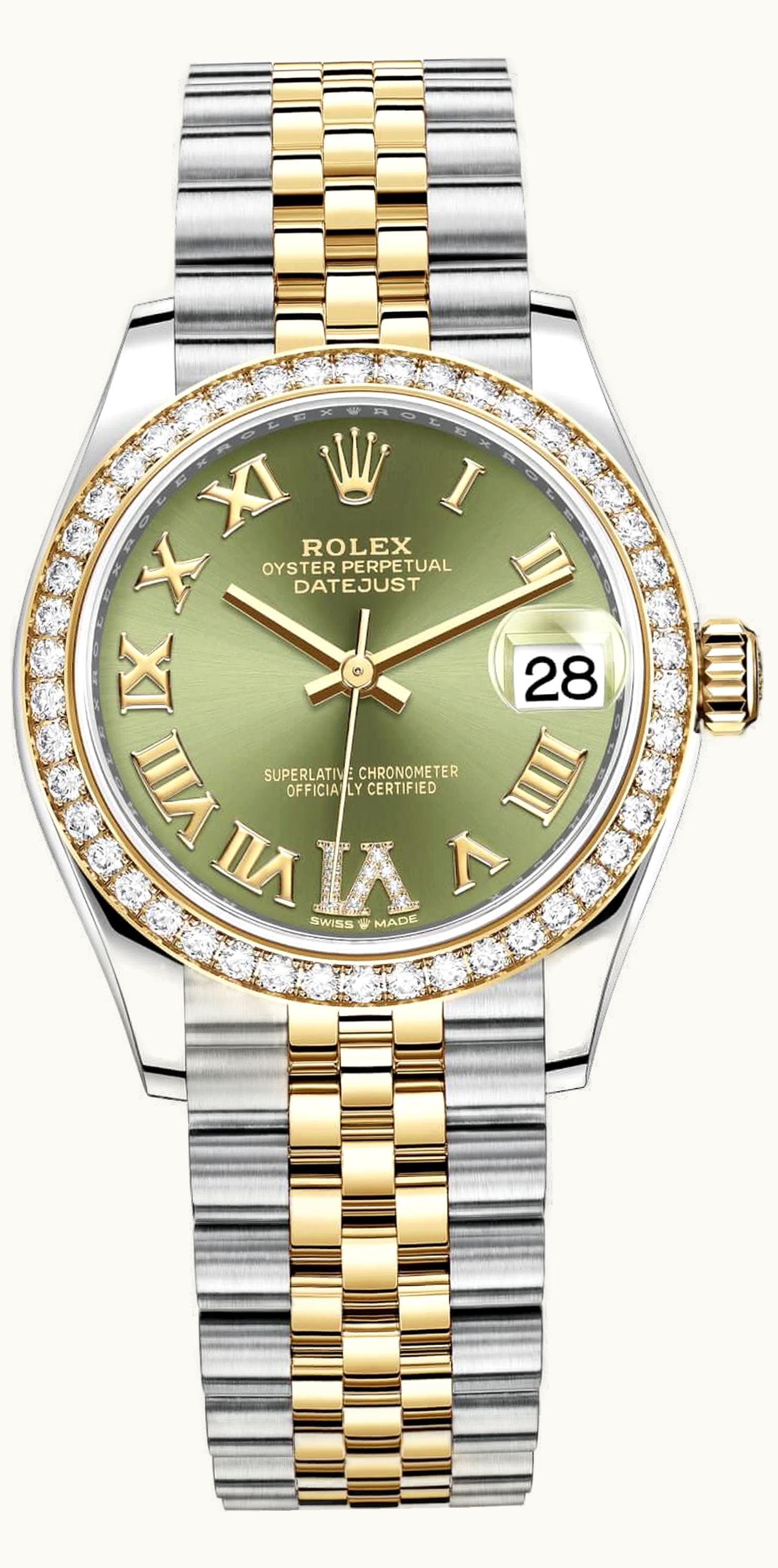 Rolex Datejust 31 Stainless Steel / Yellow Gold / Diamond / Olive - Roman / Jubilee