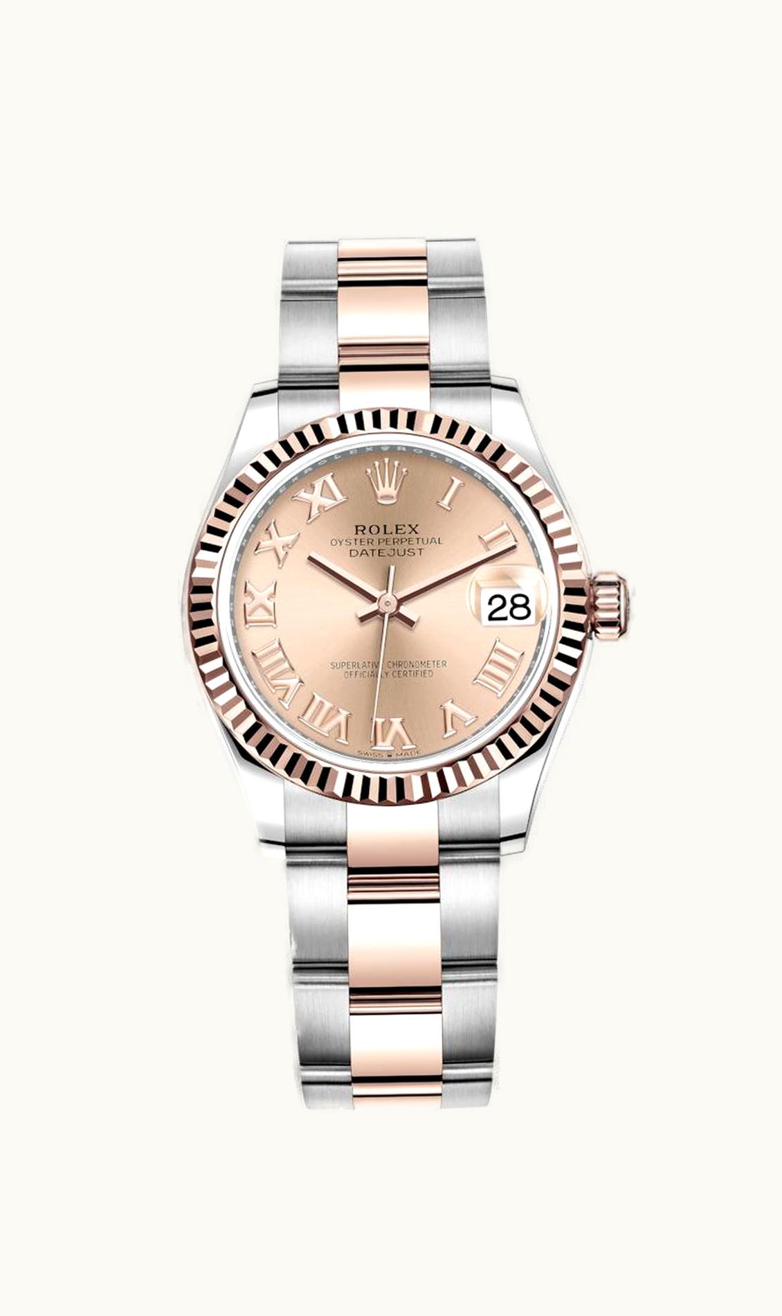 Rolex Datejust 31 Stainless Steel/ Rose Gold / Fluted / Rose - Roman / Oyster