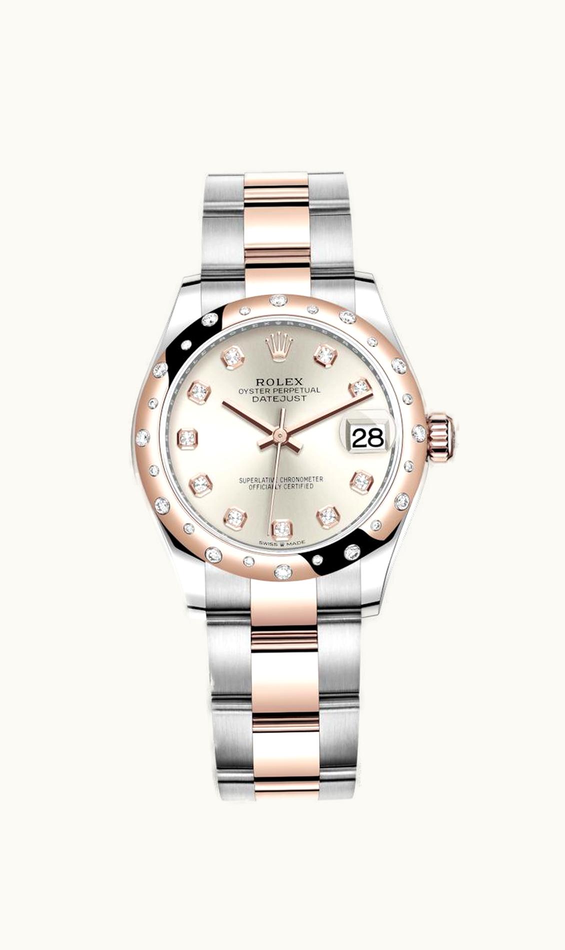 Rolex Datejust 31 Stainless Steel/ Rose Gold / Domed - Diamond / Silver - Diamond / Oyster