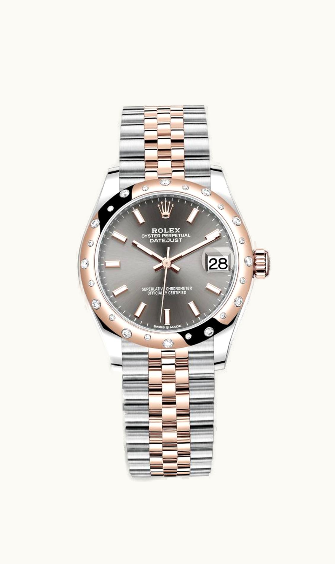 Rolex Datejust 31 Stainless Steel/ Rose Gold / Domed - Diamond / Grey / Jubilee