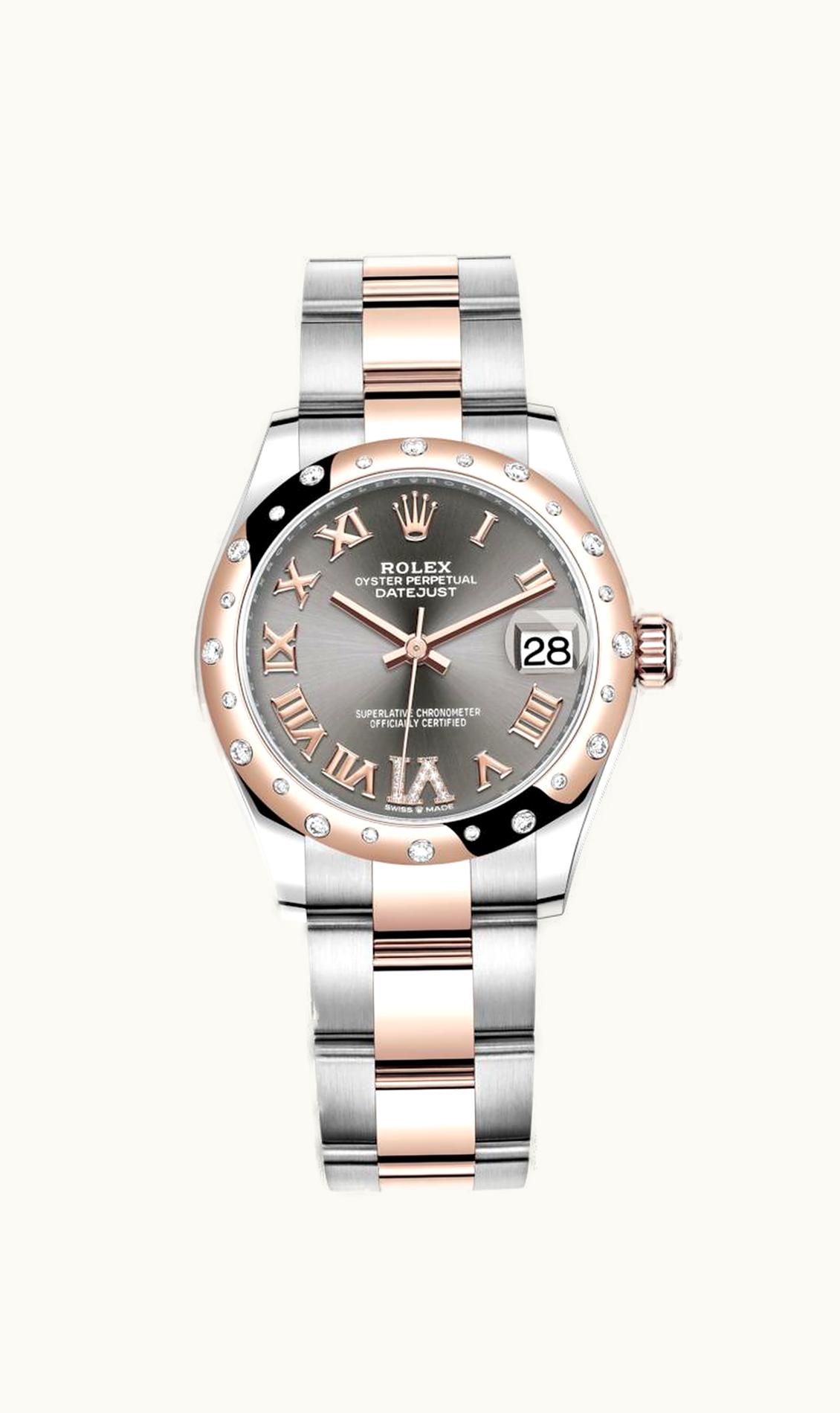 Rolex Datejust 31 Stainless Steel/ Rose Gold / Domed - Diamond / Grey - Roman / Oyster