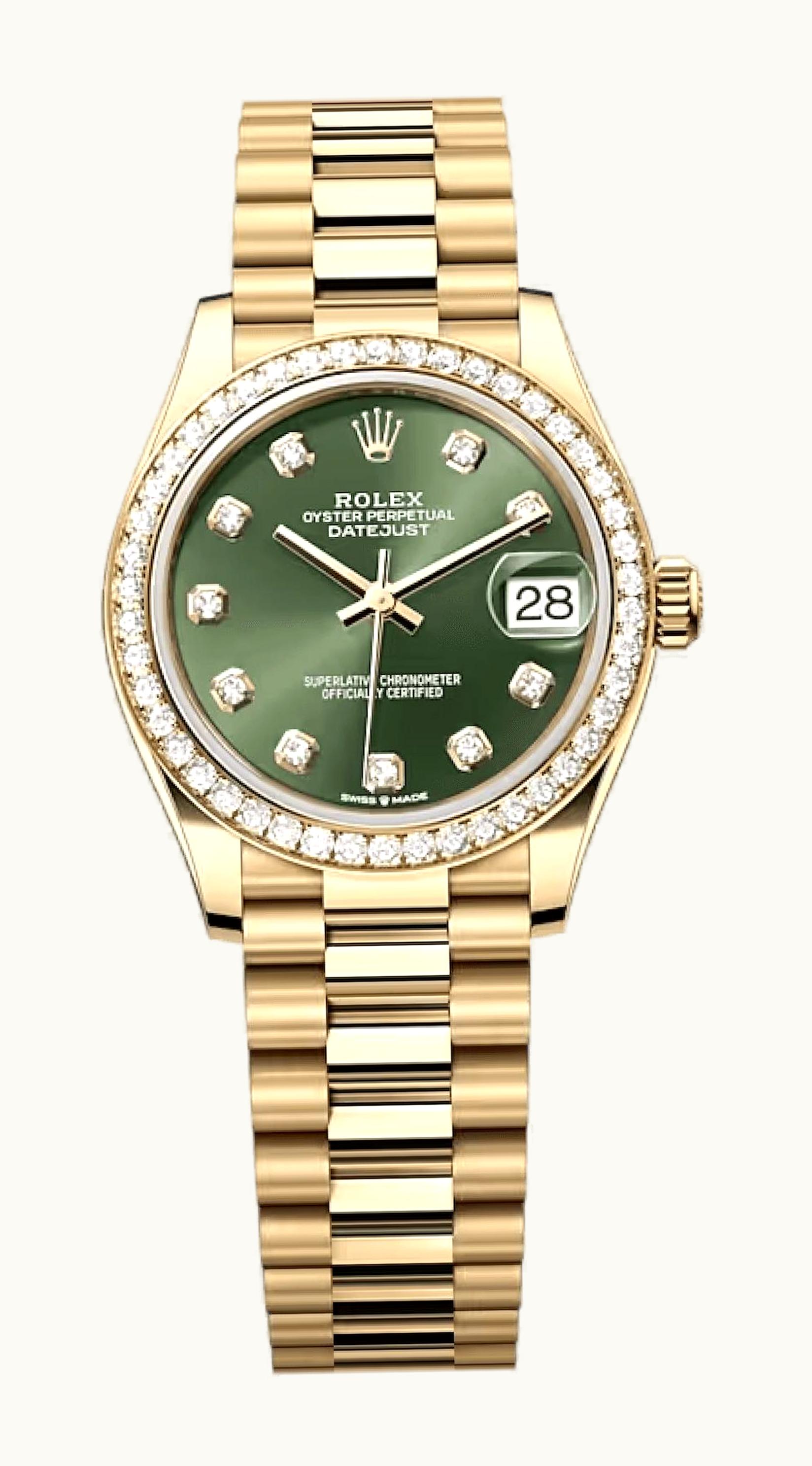 Rolex Datejust 31 Yellow Gold / Diamond / Olive - Diamond / President