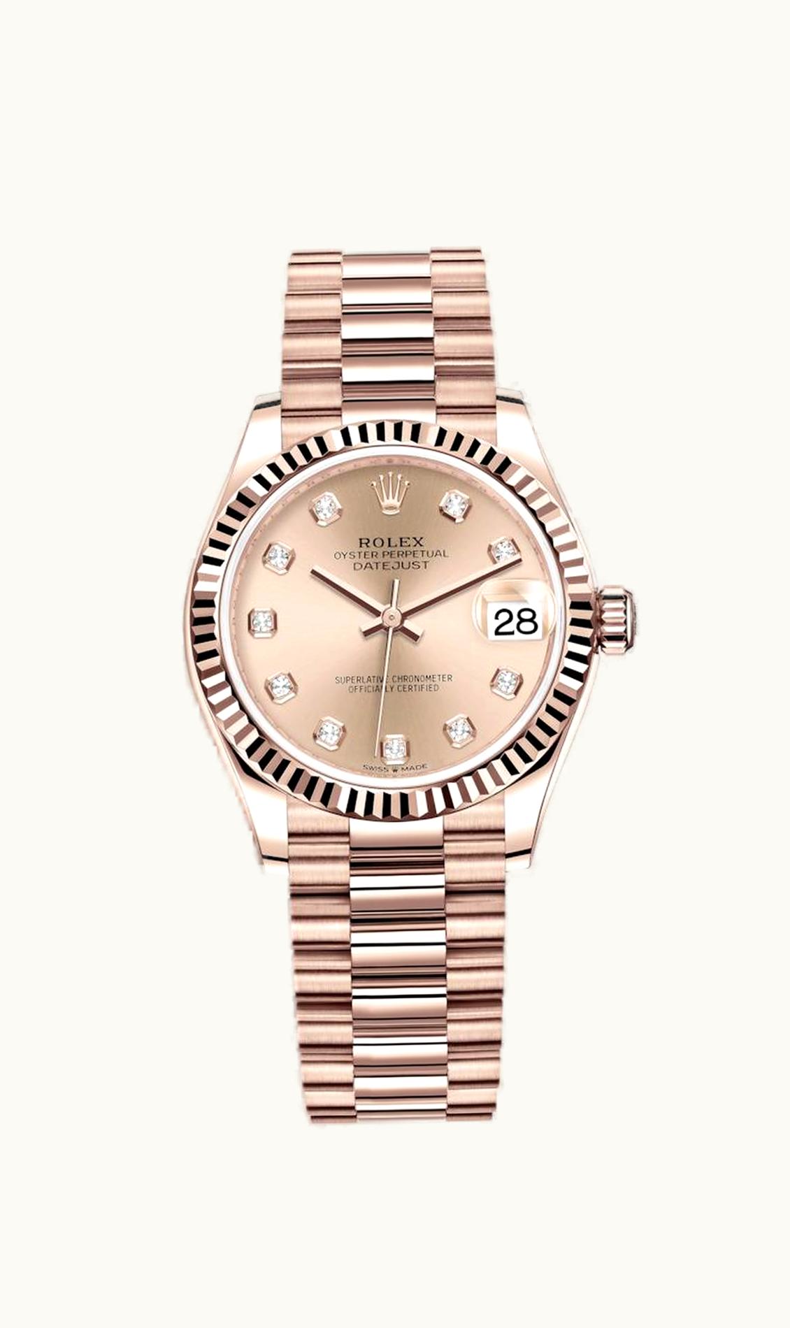 Rolex Datejust 31 Rose Gold / Fluted / Rose - Diamond / President
