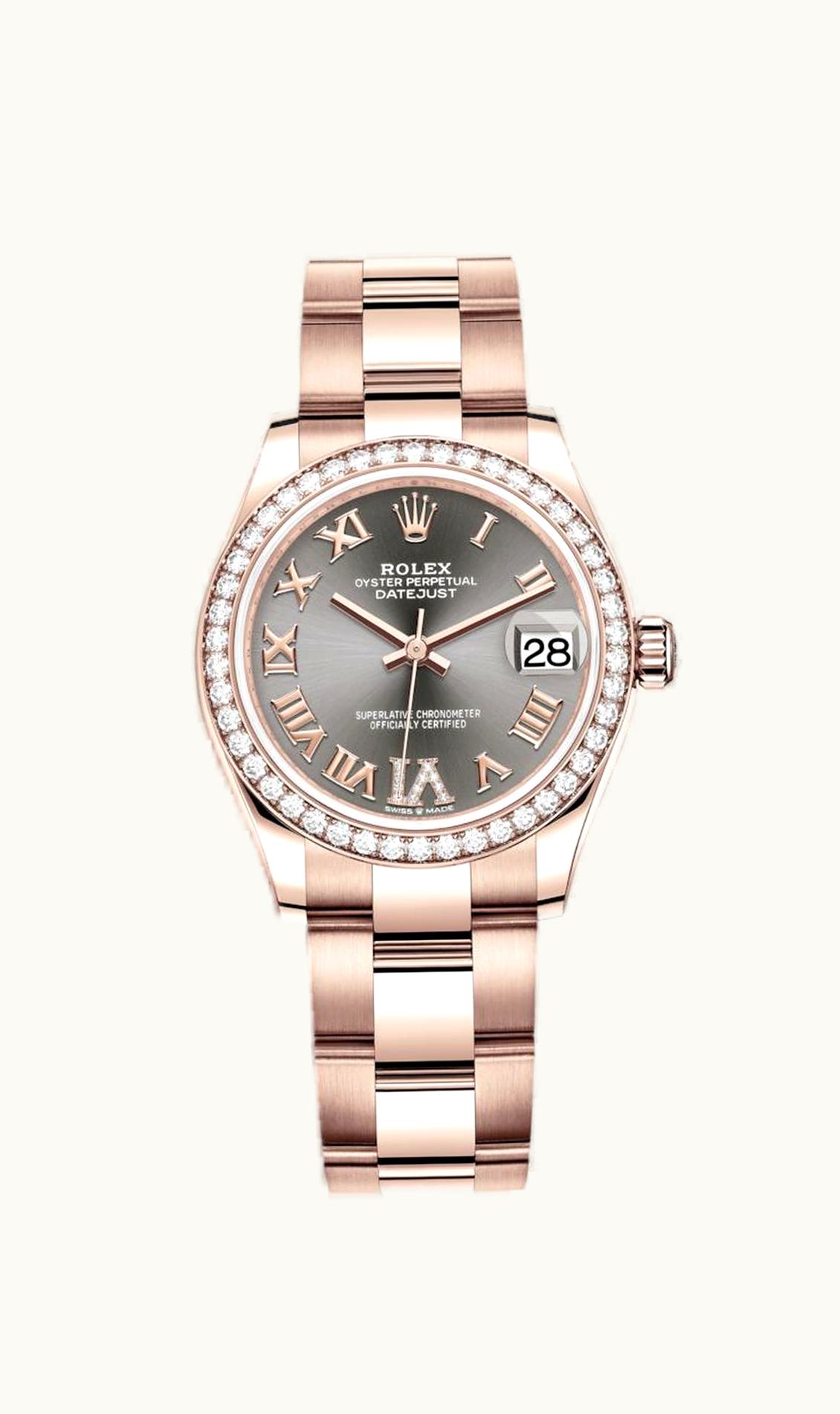 Rolex Datejust 31 Rose Gold / Diamond / Grey - Roman / Oyster