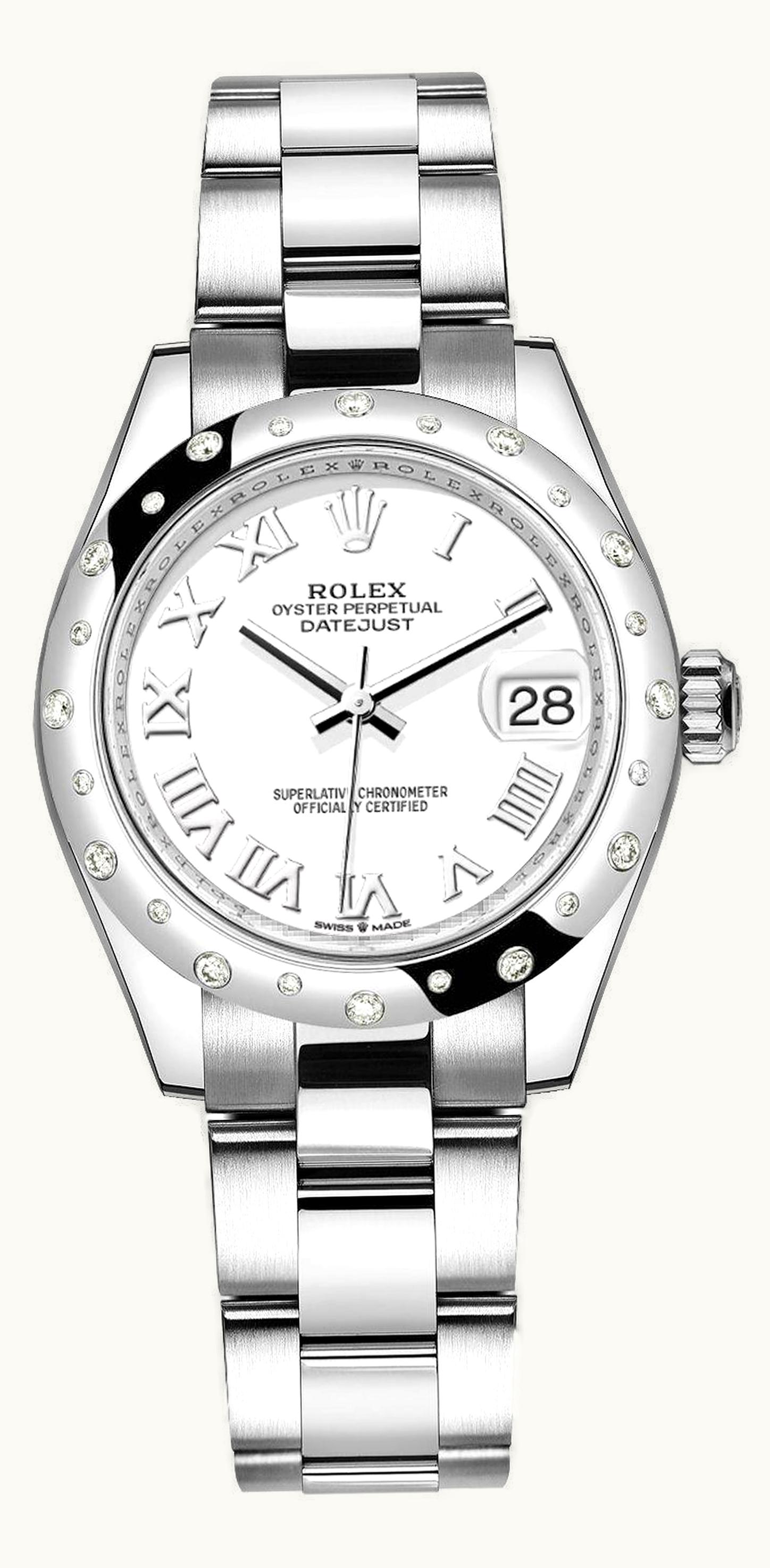 Rolex Datejust 31 Stainless Steel Domed Diamond / Oyster / White - Roman
