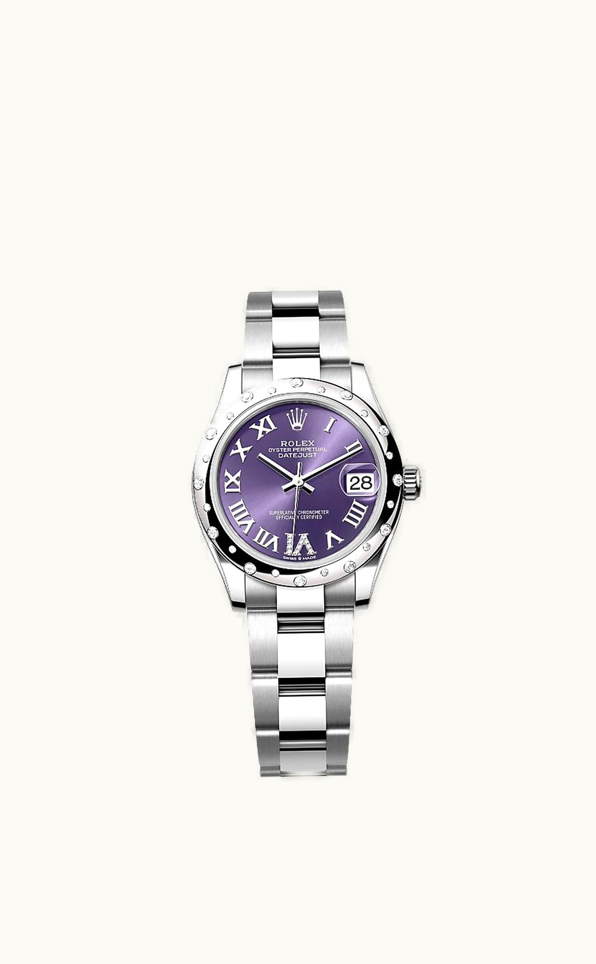 Rolex Datejust 31 Stainless Steel Domed Diamond / Oyster / Aubergine - Roman