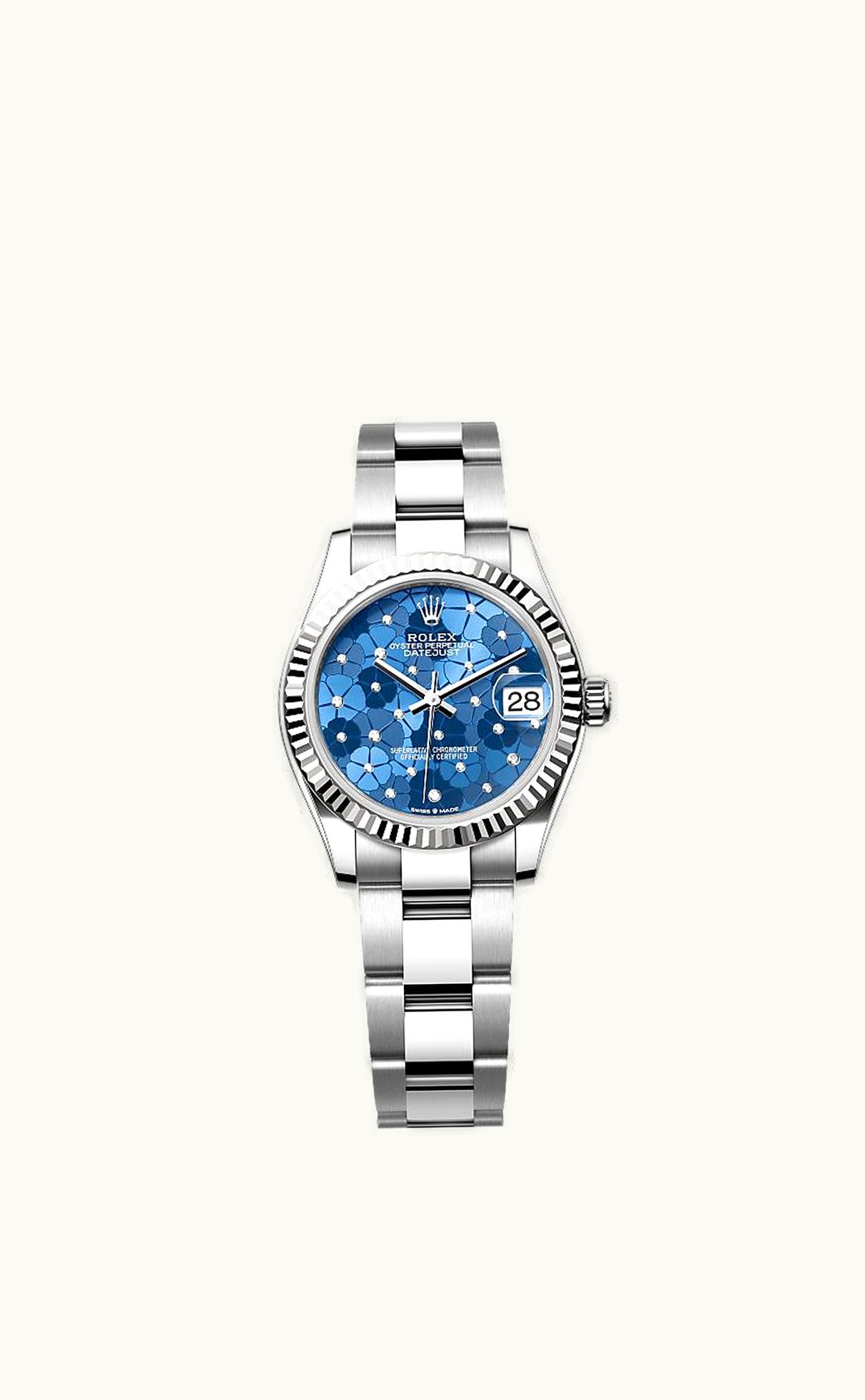Rolex Datejust 31 Stainless Steel Fluted / Oyster / Blue - Floral