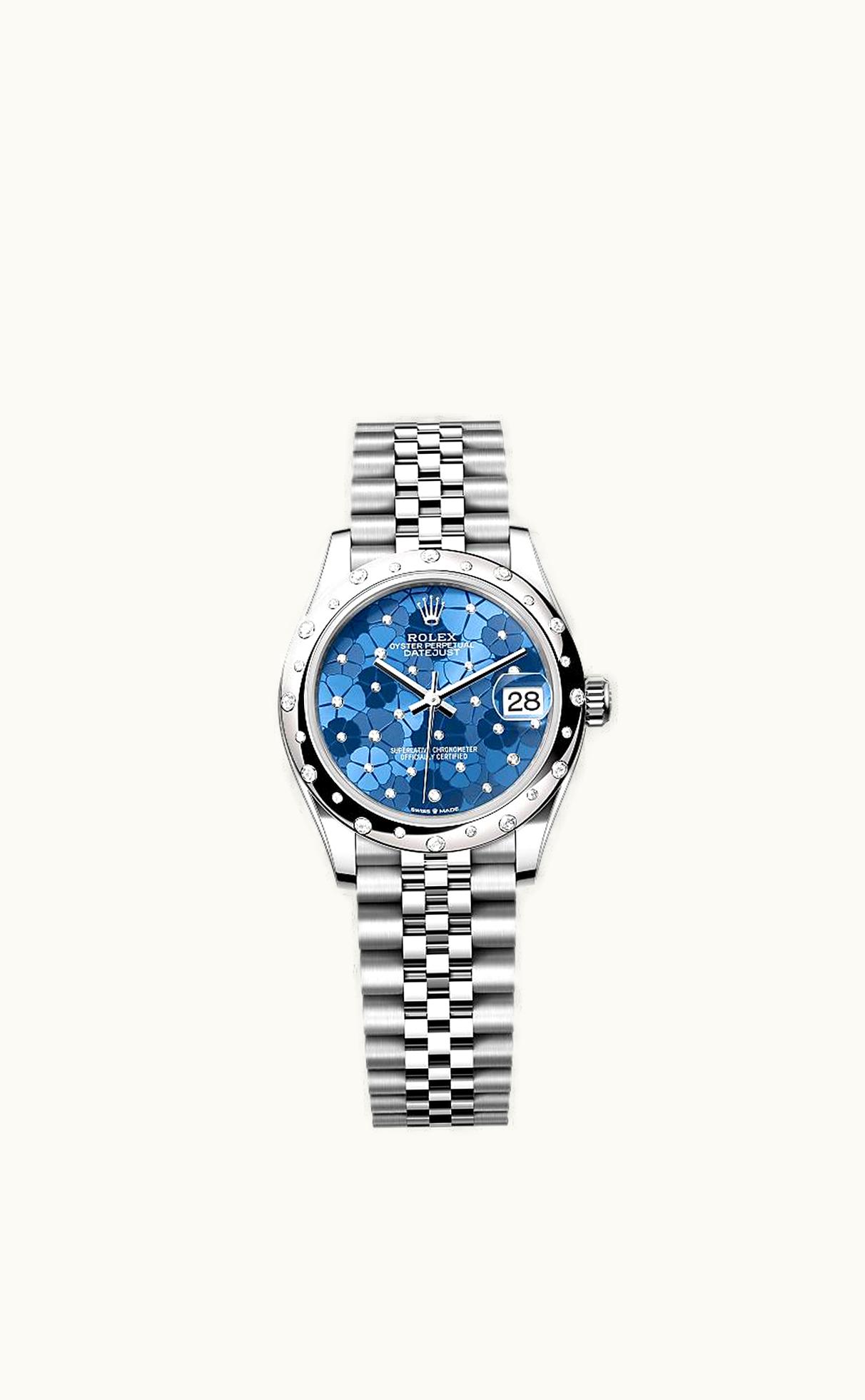 Rolex Datejust 31 Stainless Steel / Domed - Diamond / Blue - Floral / Oyster