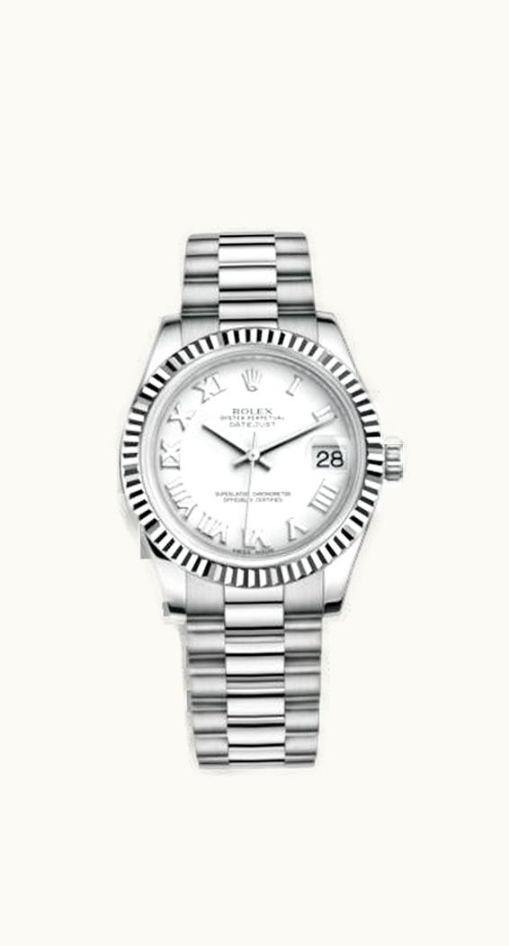 Rolex Datejust 31 White Gold Fluted / President / White Roman