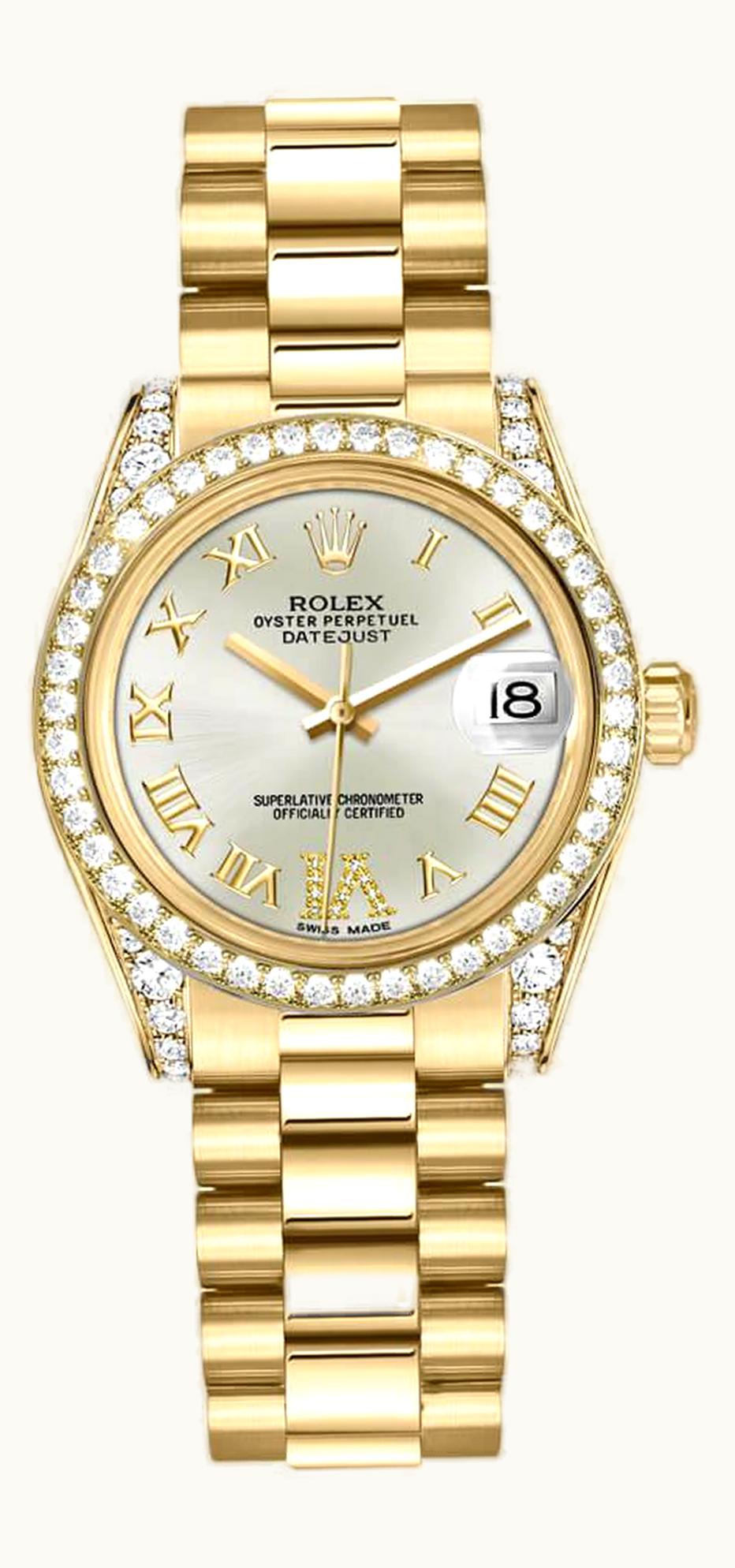 Rolex Datejust 31 Yellow Gold Diamond / President / Silver Roman