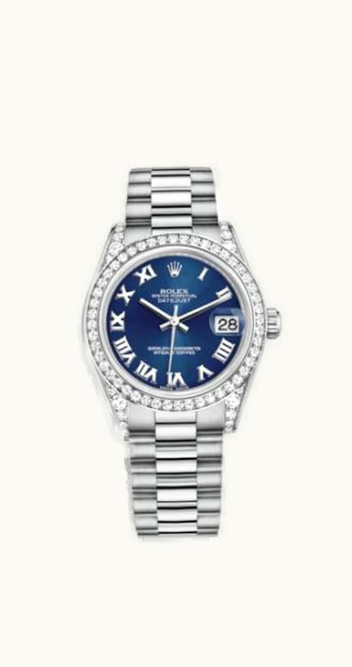 Rolex Datejust 31 White Gold Diamond / President / Blue Roman