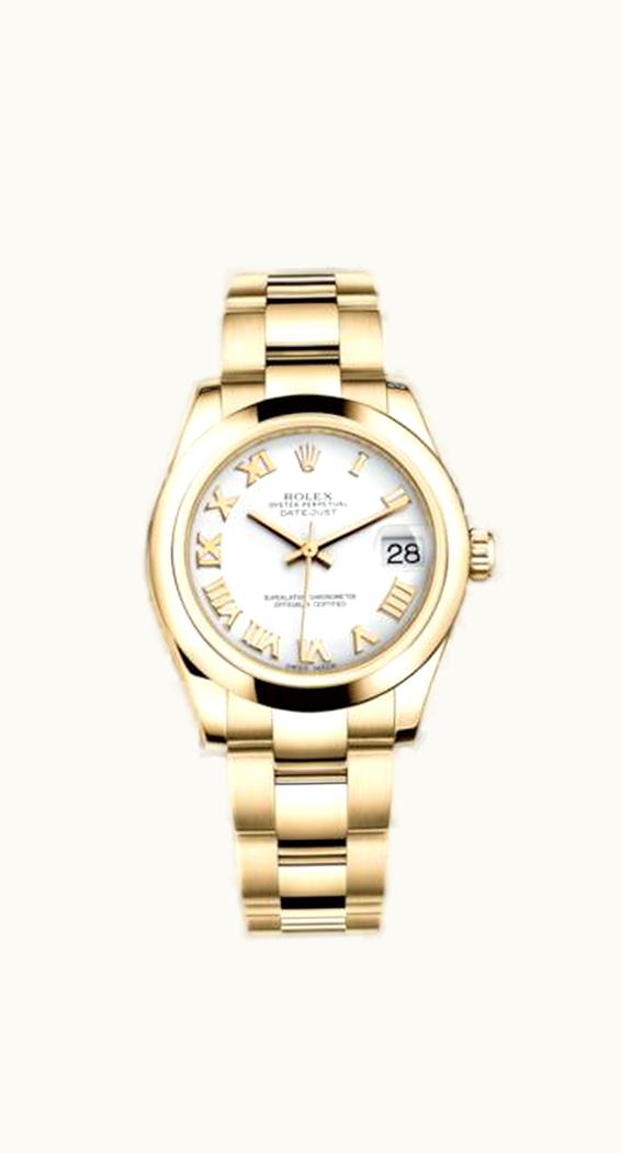Rolex Datejust 31 Yellow Gold Domed / Oyster / White Roman