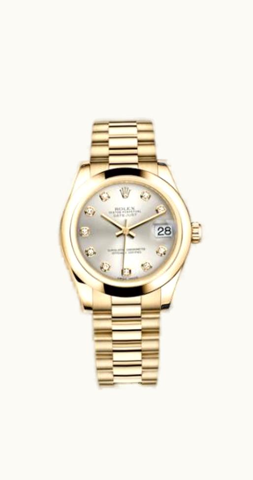 Rolex Datejust 31 Yellow Gold Domed / President / Silver Diamonds