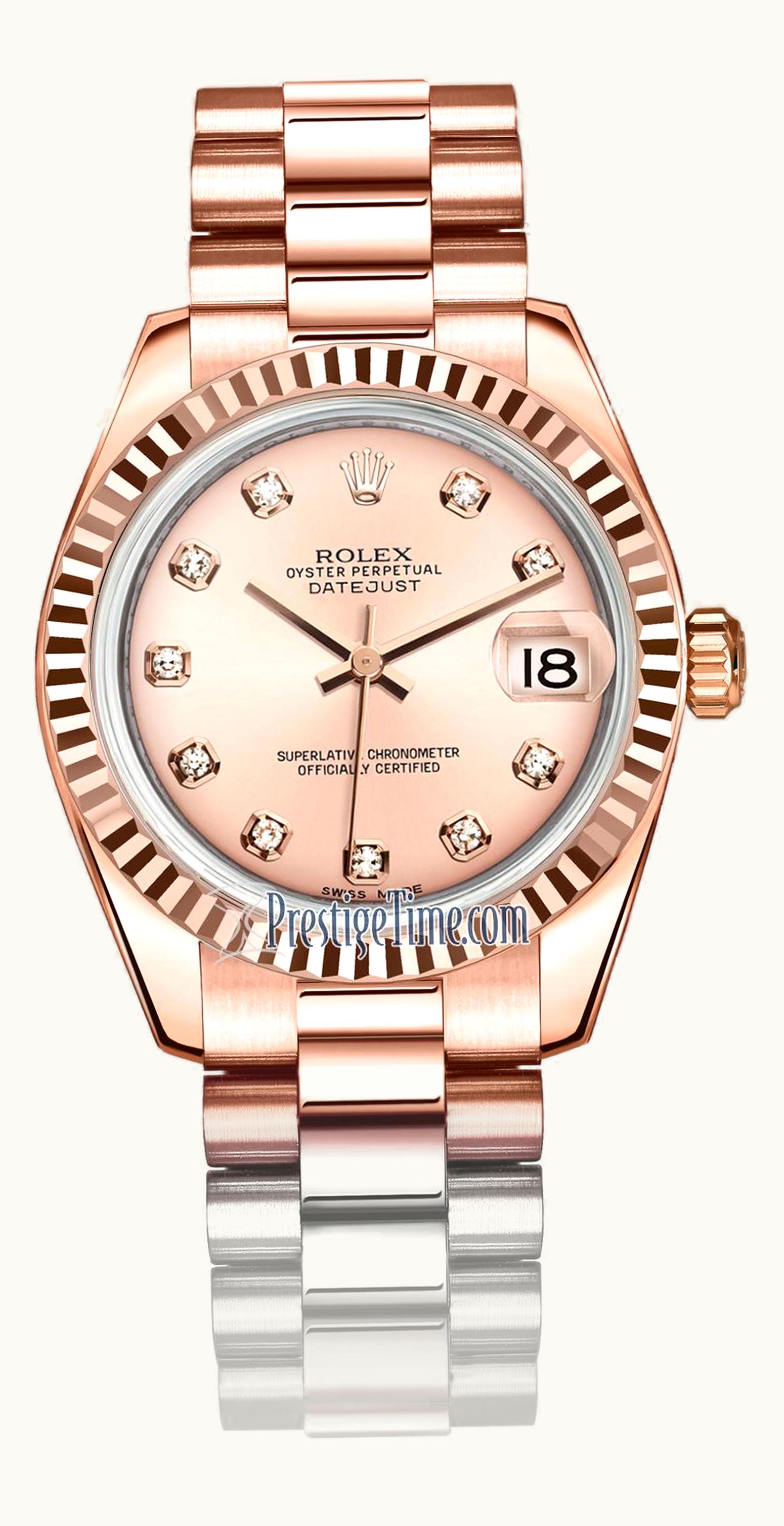 Rolex Datejust 31 Everose Fluted / President / Pink Diamonds