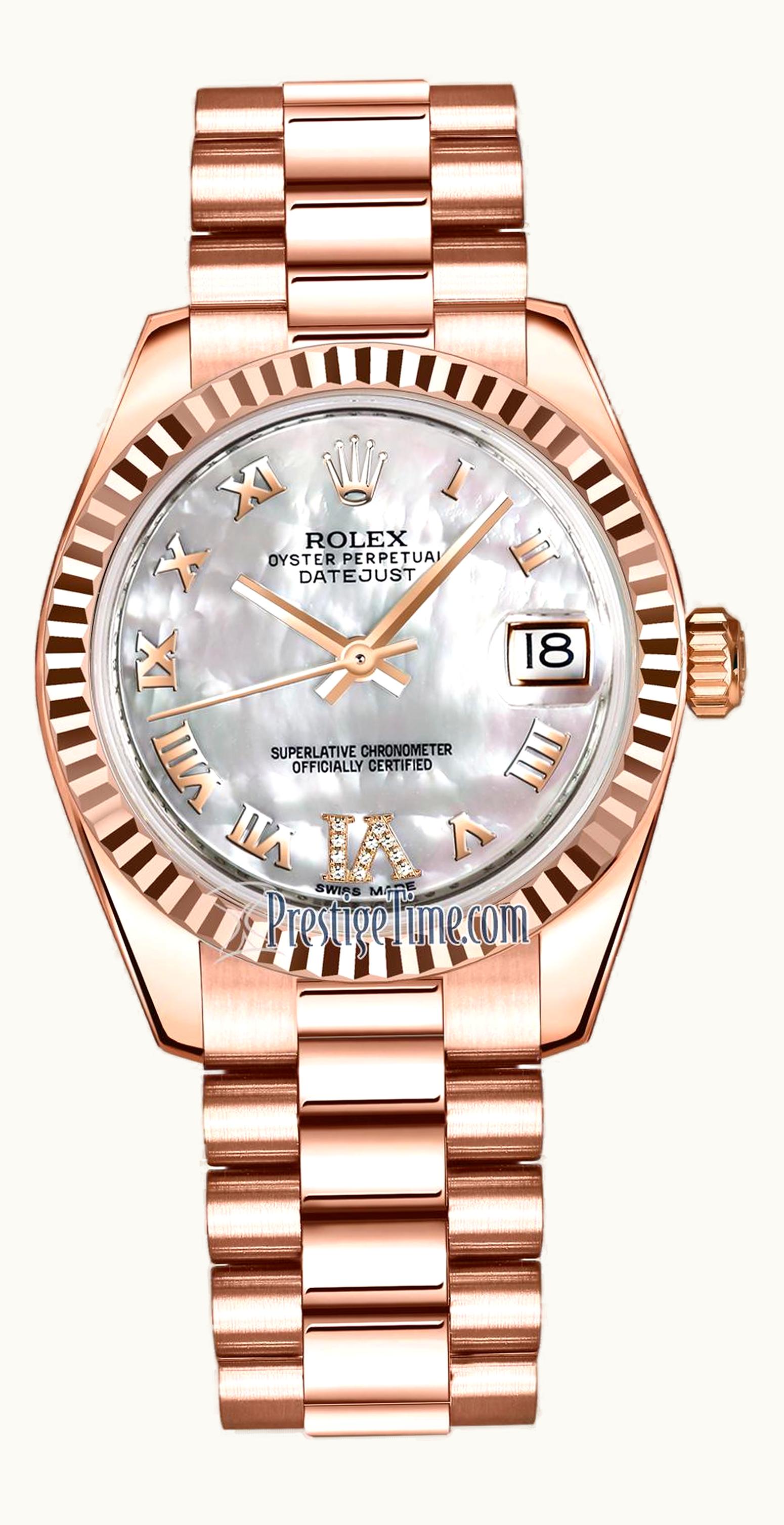 Rolex Datejust 31 Everose Fluted / President / MOP Roman