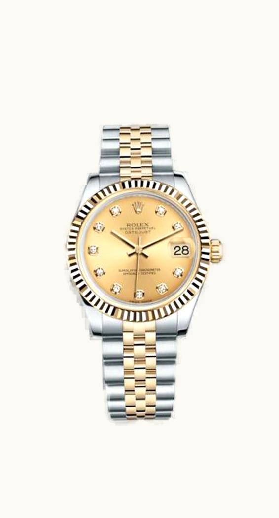 Rolex Datejust 31 Rolesor Yellow Fluted / Jubilee / Champagne Diamond