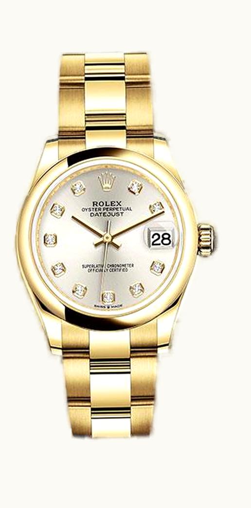 Rolex Datejust 31 Yellow Gold Domed / Oyster / Silver Roman