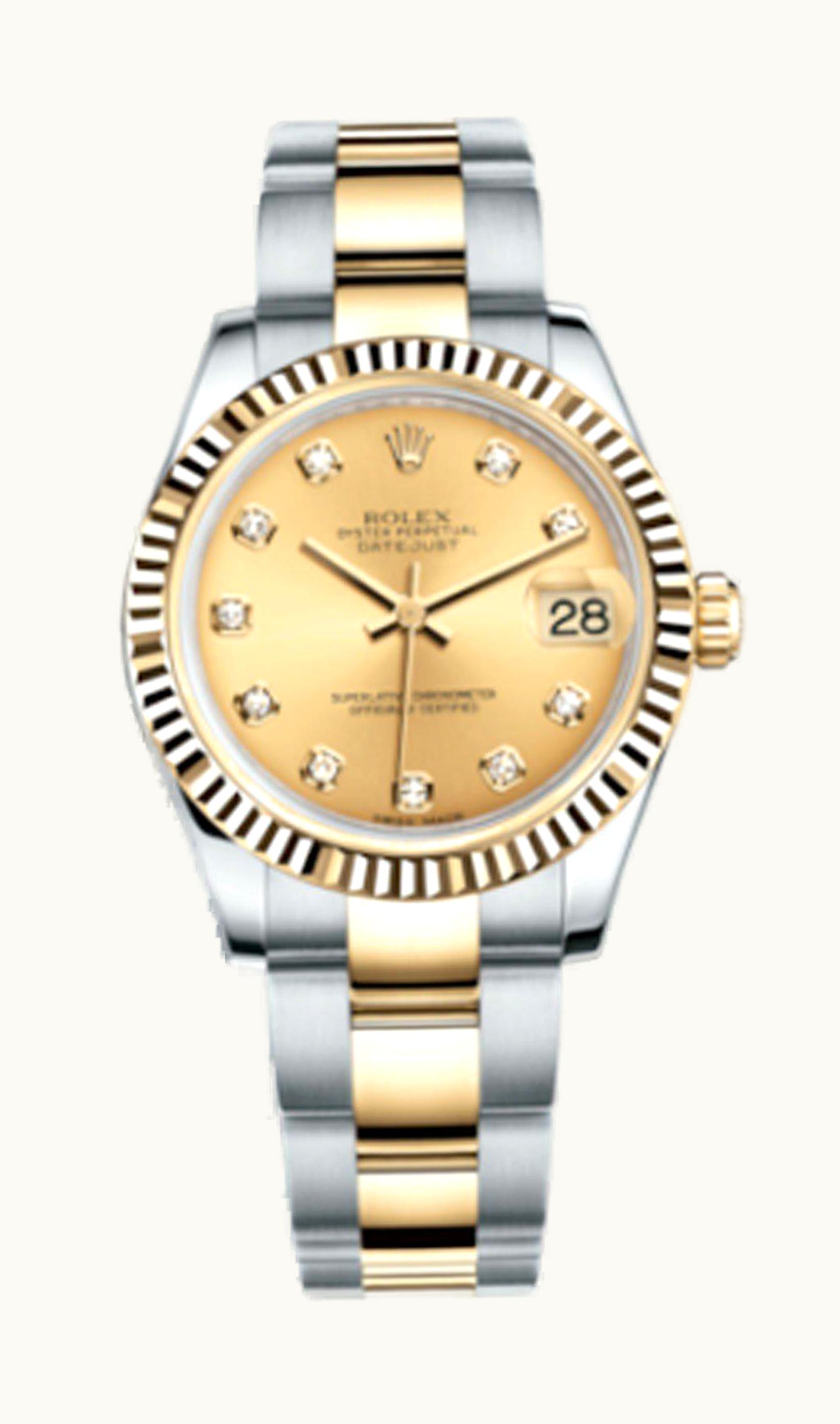 Rolex Datejust 31 Rolesor Yellow Fluted / Oyster / Champagne Diamond