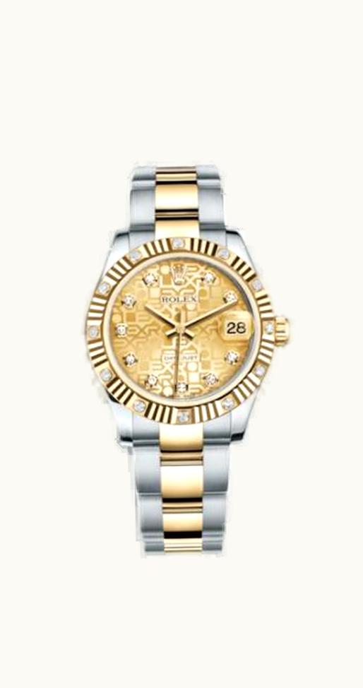 Rolex Datejust 31 Rolesor Yellow Fluted Diamond / Oyster / Champagne Computer