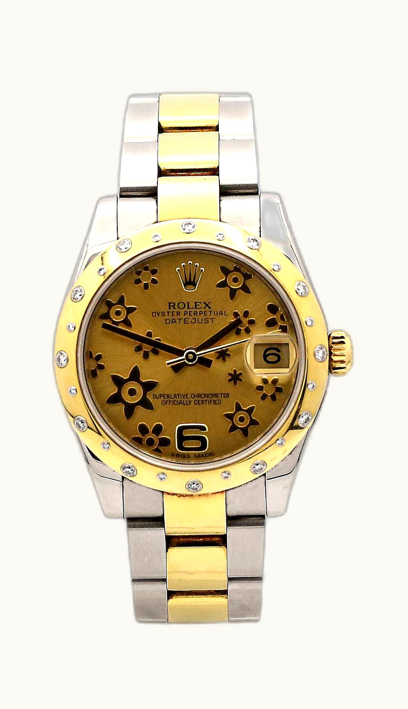 Rolex Datejust 31 Rolesor Yellow Domed Diamond / Jubilee / Silver Roman