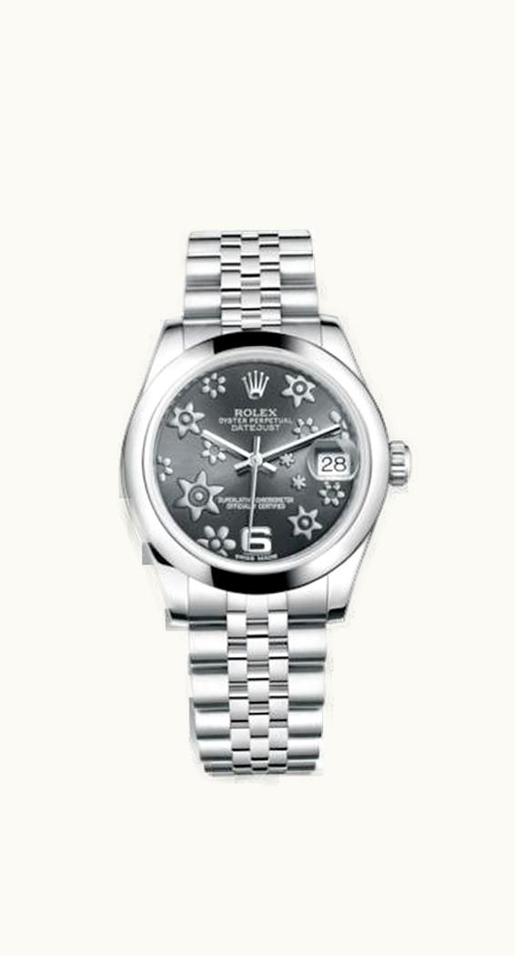 Rolex Datejust 31 Stainless Steel Domed / Jubilee / Dark Rhodium Floral