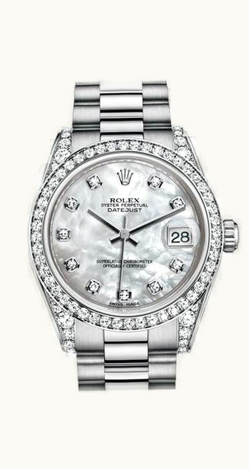 Rolex Datejust 31 White Gold Diamond / President / Paved Roman