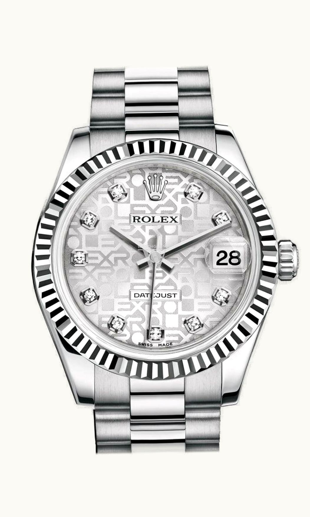 Rolex Datejust 31 White Gold Fluted / President / Silver Computer