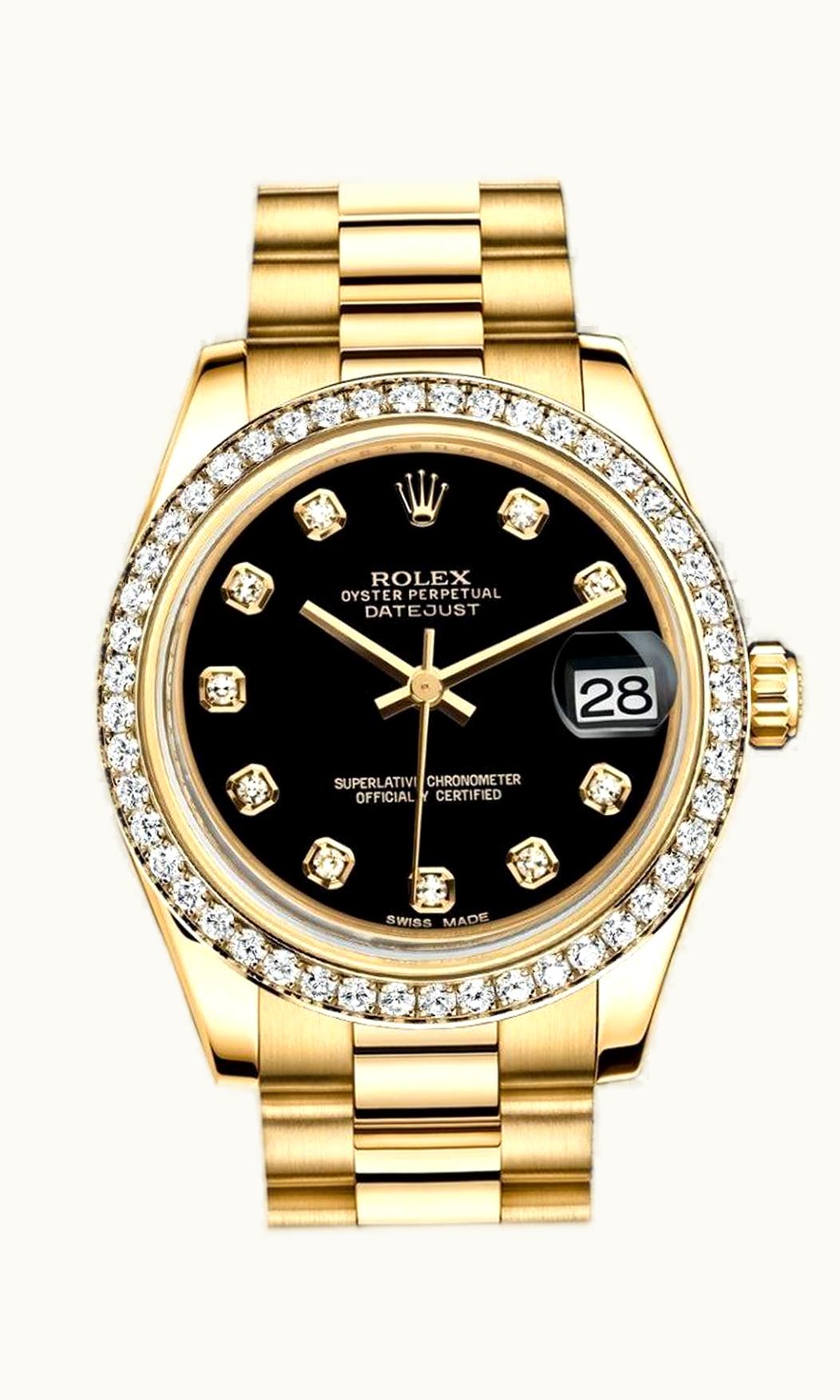 Rolex Datejust 31 Yellow Gold Diamond / President / Black MOP