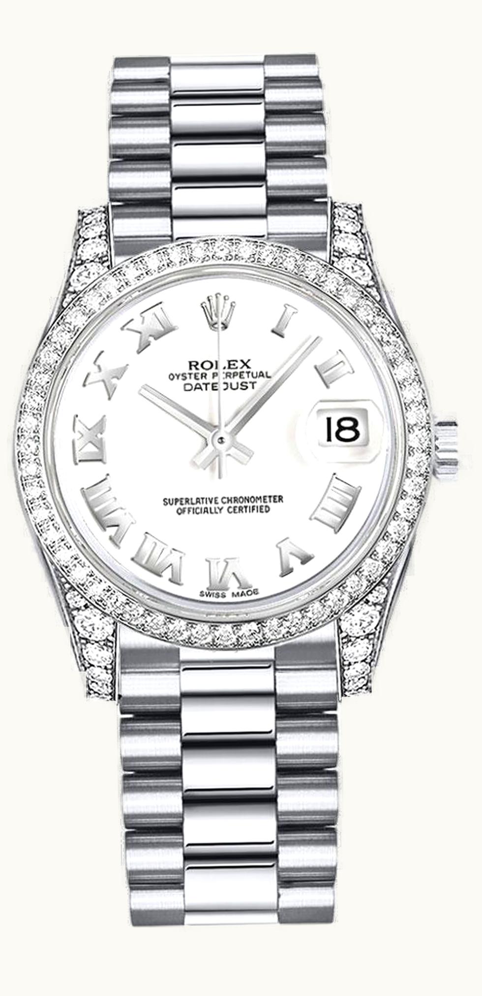 Rolex Datejust 31 White Gold Diamond / President / White Roman