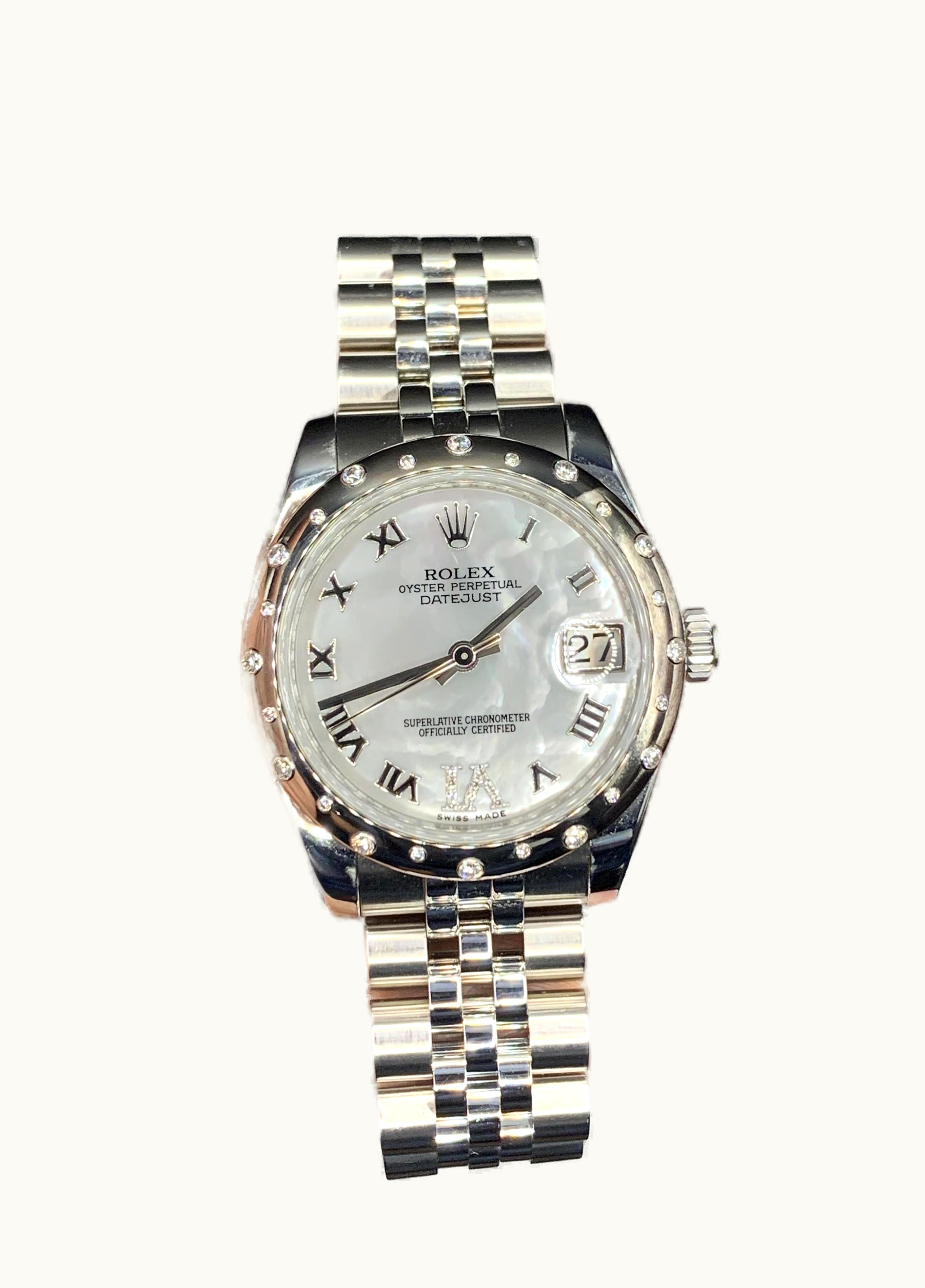 Rolex Datejust 31 Stainless Steel Domed Diamond / Jubilee / White Roman