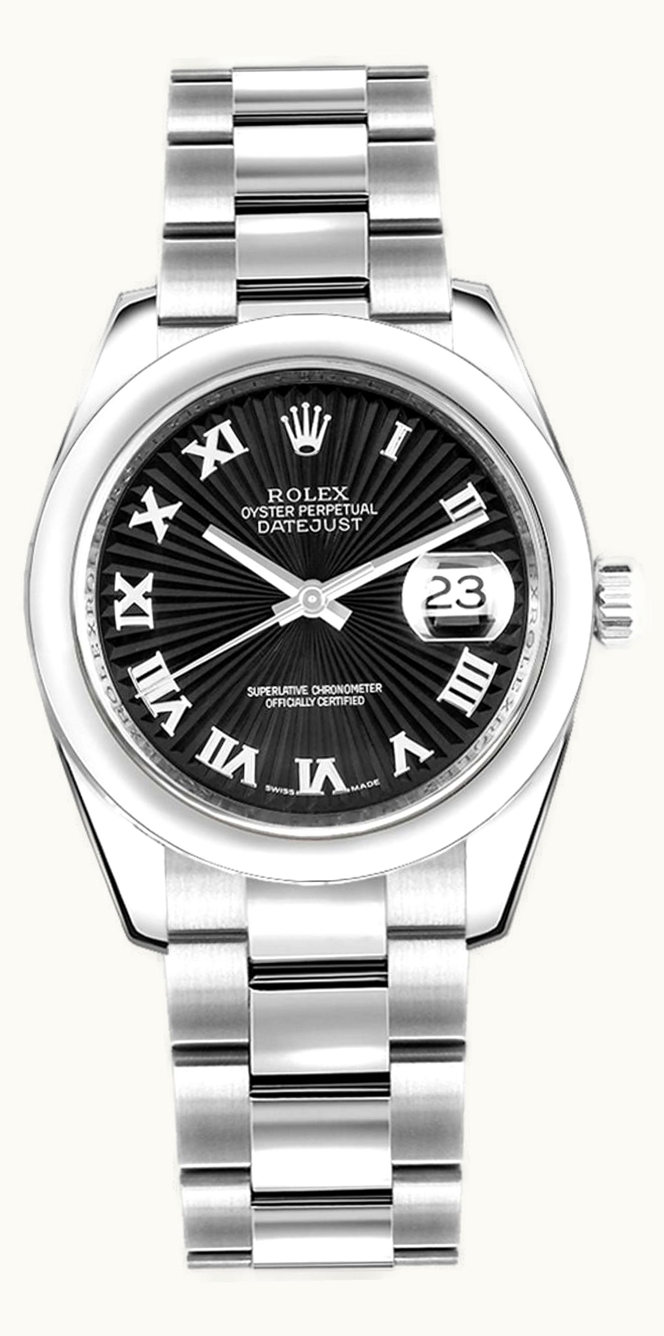 Rolex Datejust 31 Stainless Steel Domed / Oyster / Black Roman