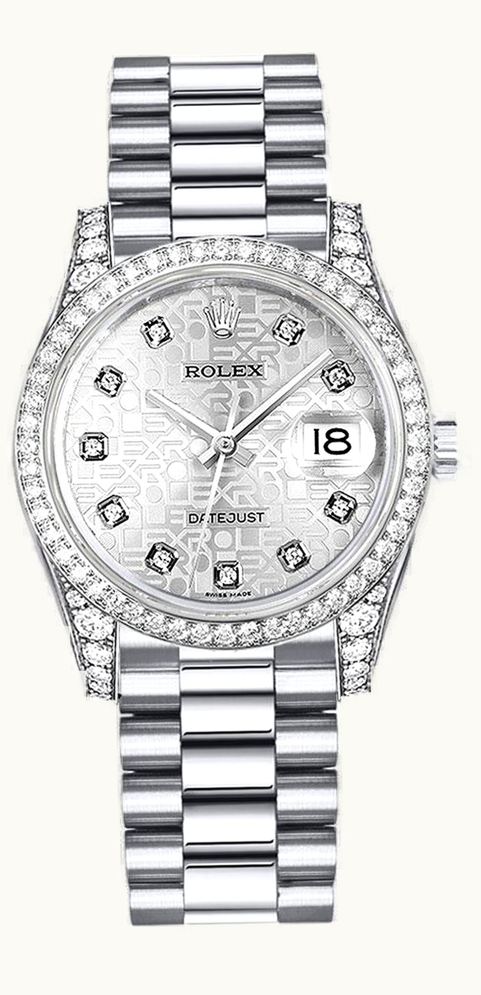 Rolex Datejust 31 White Gold Diamond / President / Silver Computer