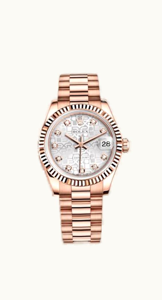 Rolex Datejust 31 Everose Fluted / President / Silver Computer