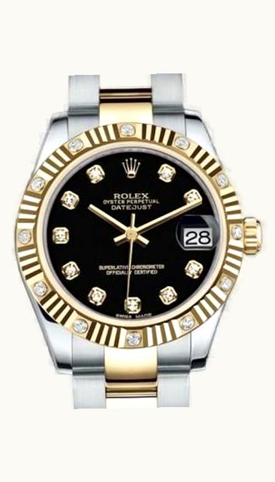 Rolex Datejust 31 Rolesor Fluted Diamond / Oyster / Black Diamond