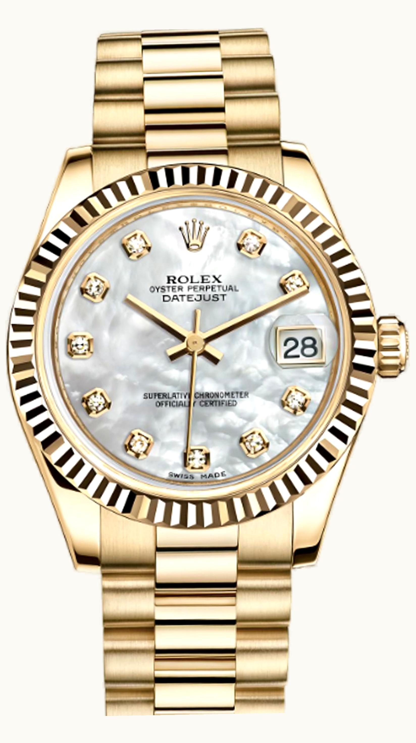 Rolex Datejust 31 Yellow Gold Fluted / President / MOP Roman