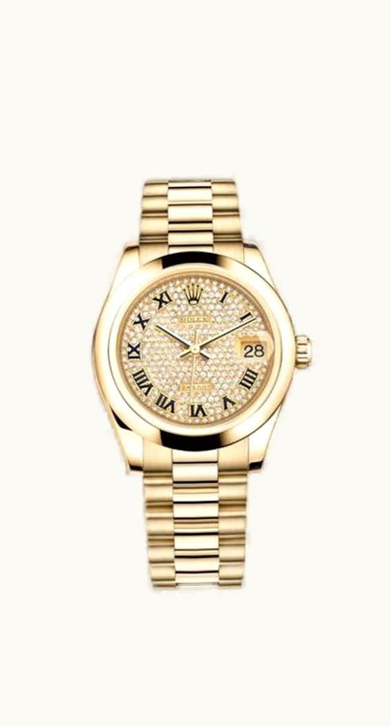 Rolex Datejust 31 Yellow Gold Domed / President / Paved Roman