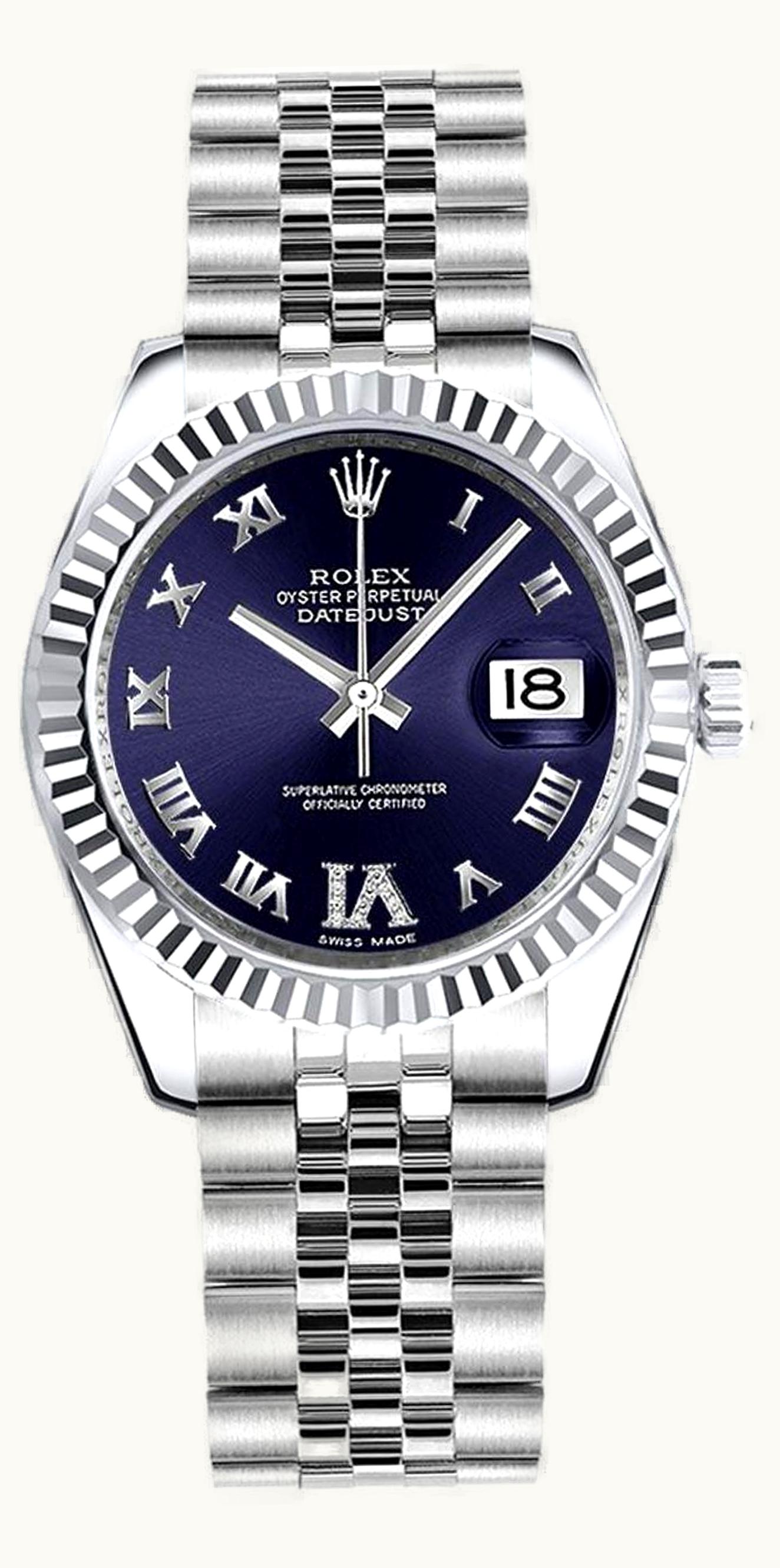 Rolex Datejust 31 Stainless Steel Fluted / Jubilee / Purple Roman