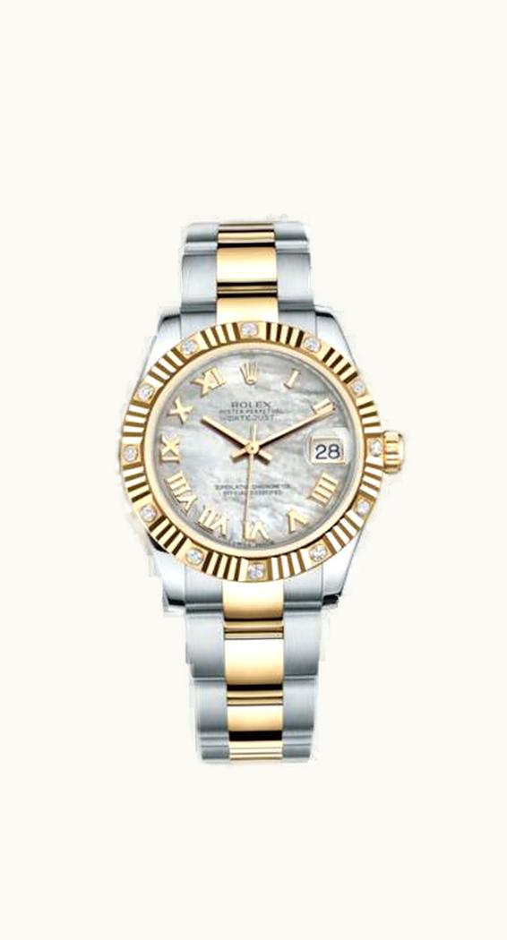 Rolex Datejust 31 Rolesor Yellow Fluted Diamond / Oyster / MOP Roman