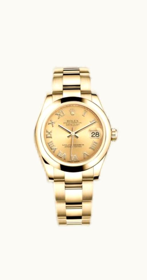 Rolex Datejust 31 Yellow Gold Domed / Oyster / Champagne Roman