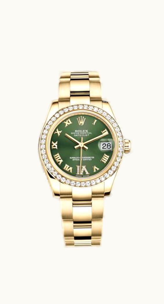 Rolex Datejust 31 Yellow Gold Diamond / Oyster / Olive Roman