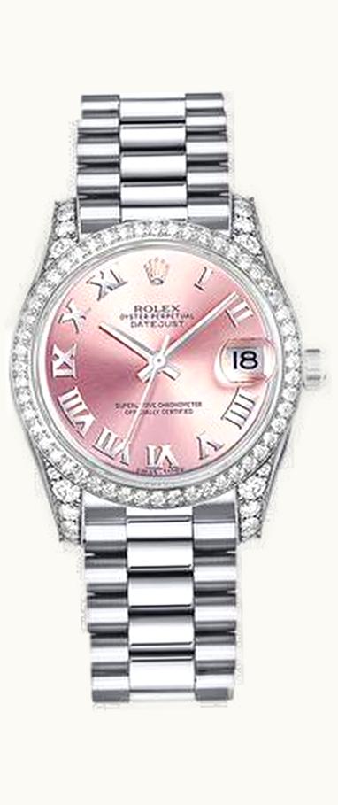 Rolex Datejust 31 White Gold Diamond / President / Pink Roman