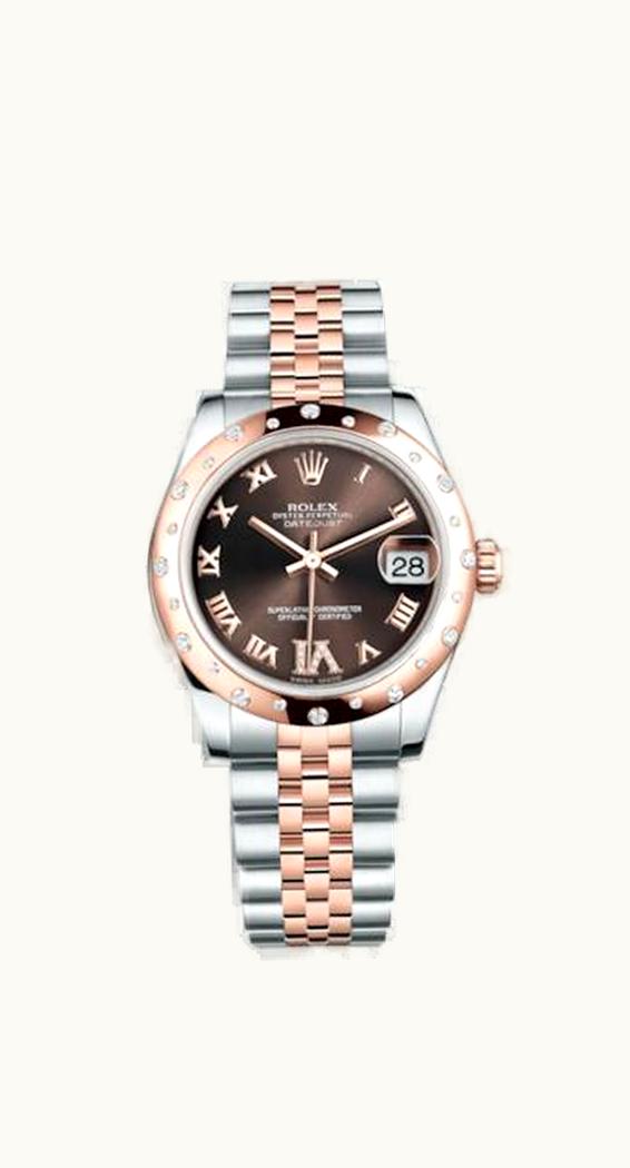 Rolex Datejust 31 Rolesor Everose Domed Diamond / Jubilee / Chocolate Roman