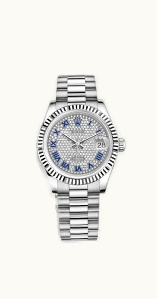 Rolex Datejust 31 White Gold Fluted / President / Paved Roman