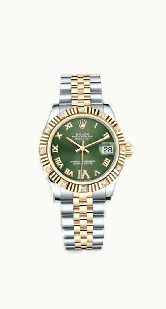 Rolex Datejust 31 Rolesor Fluted Diamond / Jubilee / Olive Roman