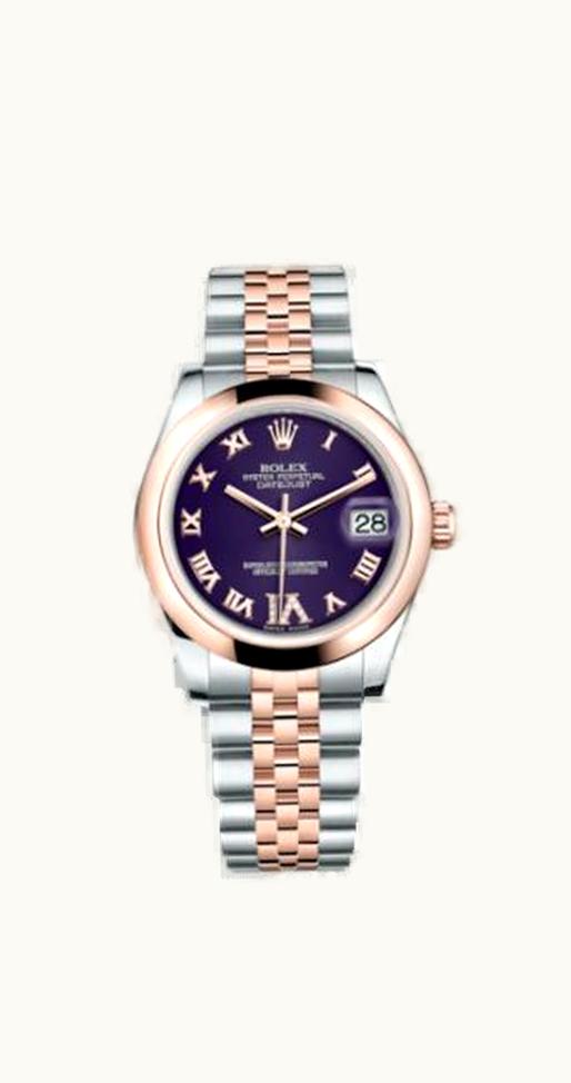 Rolex Datejust 31 Rolesor Everose Domed / Jubilee / Purple Roman