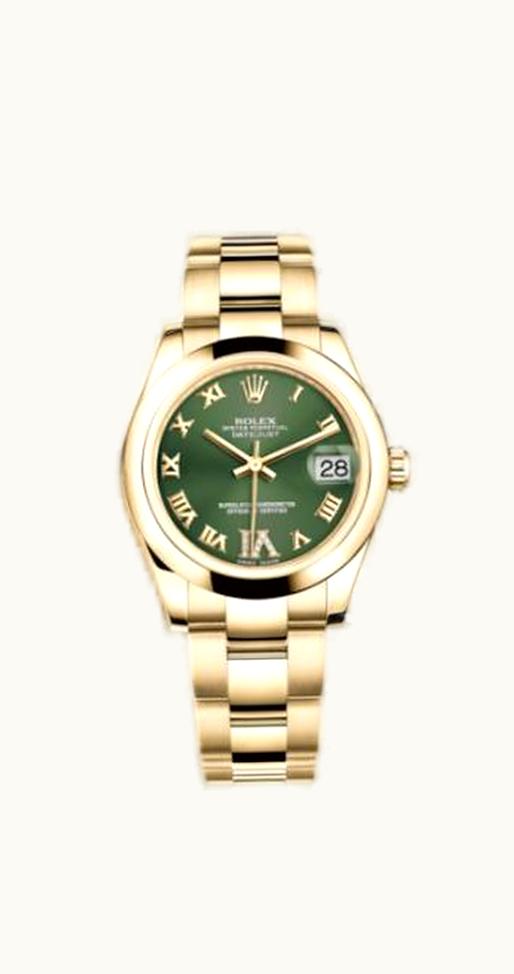 Rolex Datejust 31 Yellow Gold Domed / Oyster / Olive Roman