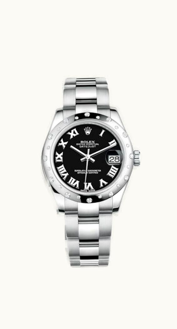 Rolex Datejust 31 Stainless Steel Domed Diamond / Oyster / Black - Roman