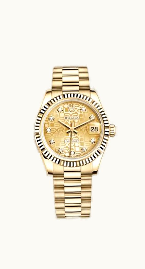 Rolex Datejust 31 Yellow Gold Fluted / President / Champagne Computer